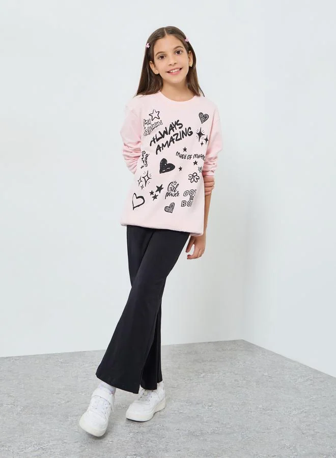 Styli Teen Girls Graffiti Sweatshirt and Flared Leggings